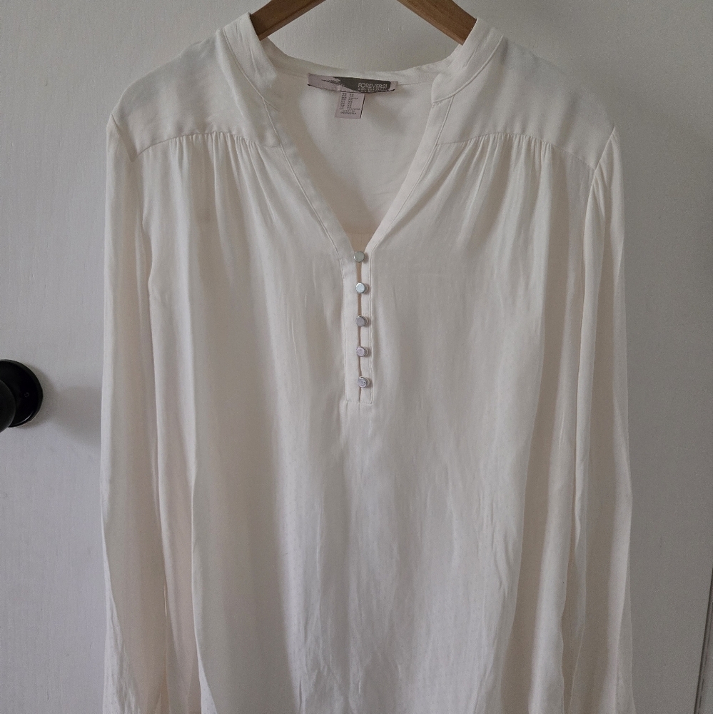 Forever 21 White Long Sleeve Relaxed Blouse